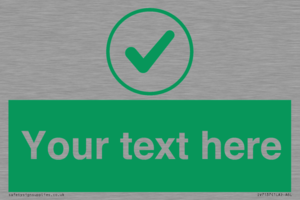 Custom green background, green tick in circle sign